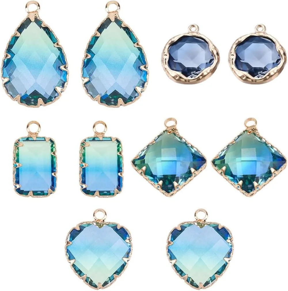 5 Styles de breloques en cristal de verre, pendentifs en forme de larme, en vrac, œil de cheval à facettes, pierre rectangulaire en forme de cœur transparente pour kit de fabrication de bijoux