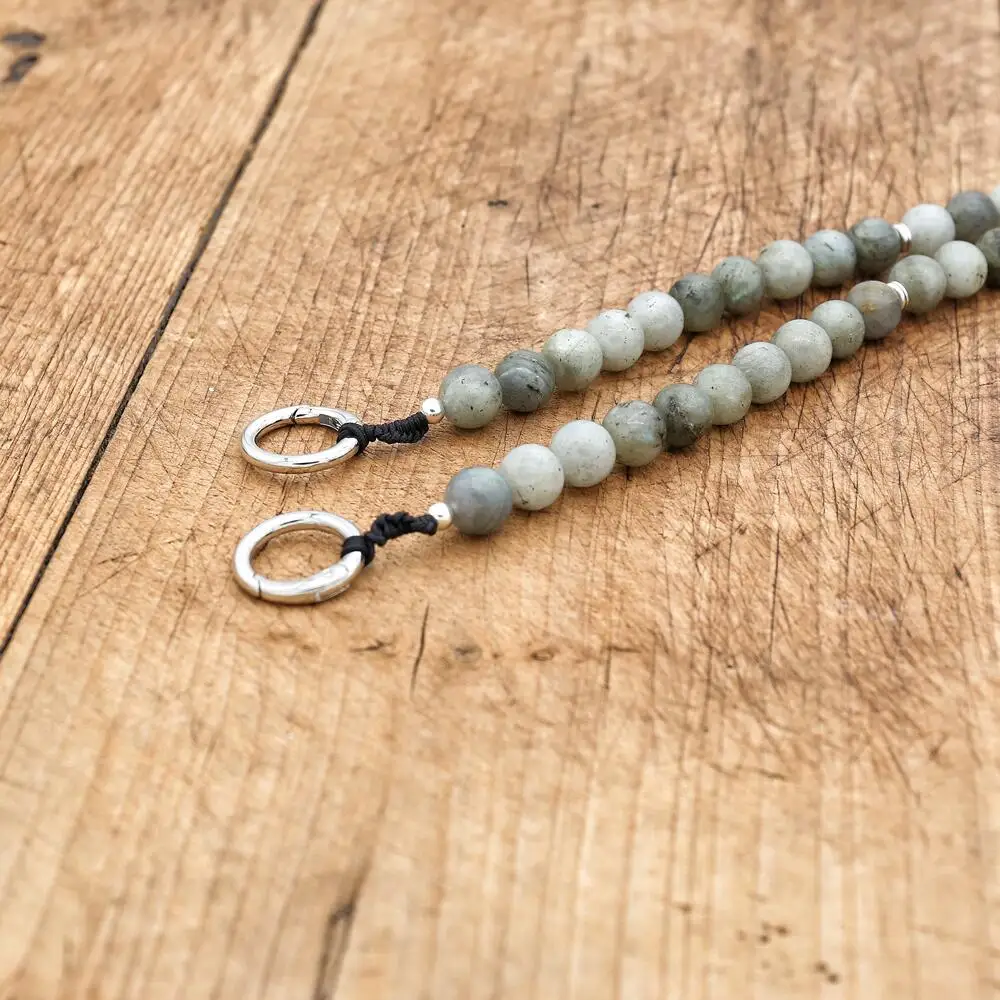 120CM Handmade Natural Stone Labradorite Beads Chain Phone Hanging Cord Phone Lanyards Mobile Phone Strap Accessories