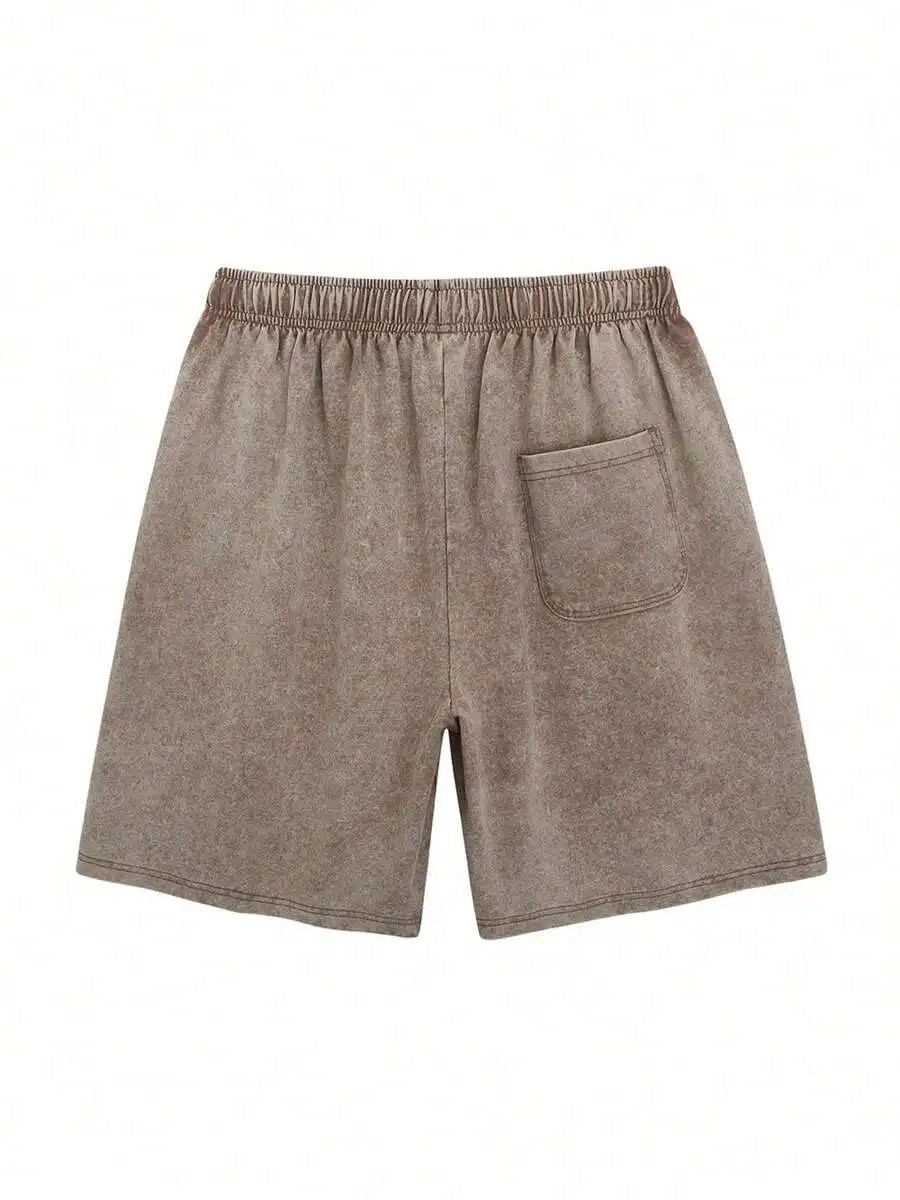 

Vintage Washed Cotton Shorts Elastic Waist Loose Fit Casual Streetwear Summer Bottoms For Men