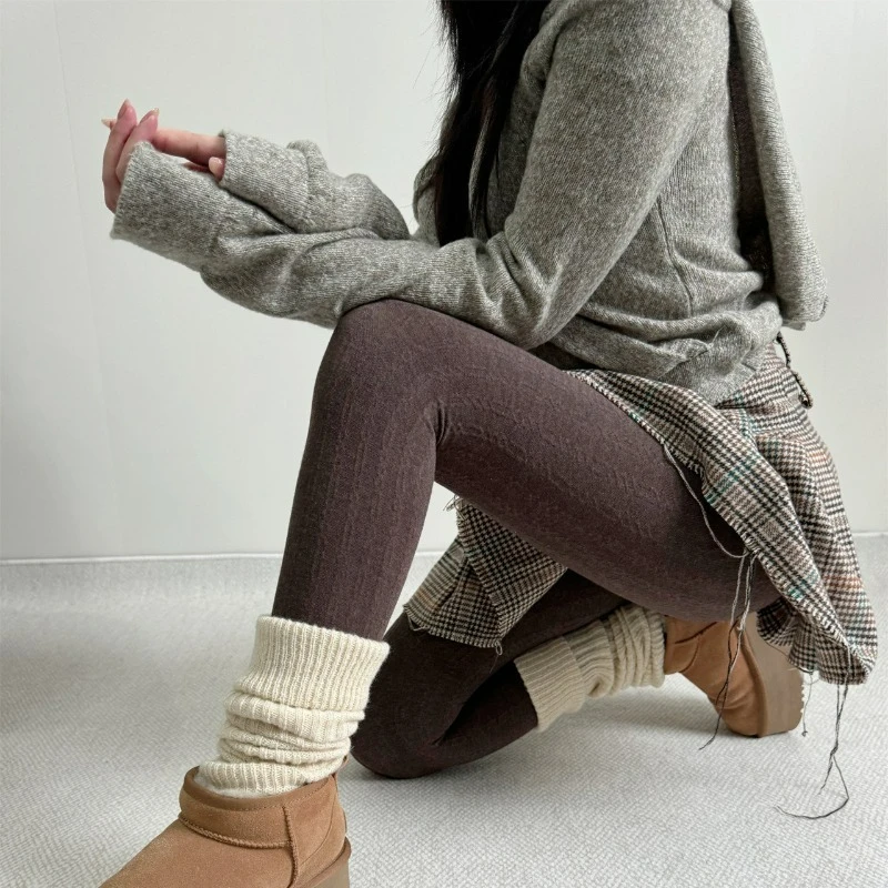 التخسيس الجوارب الحرارية مخطط الحرارية سراويل قطنية للنساء الفتيات شتاء دافئ سميكة جوارب طويلة متماسكة خمر جوارب طويلة دافئة #6