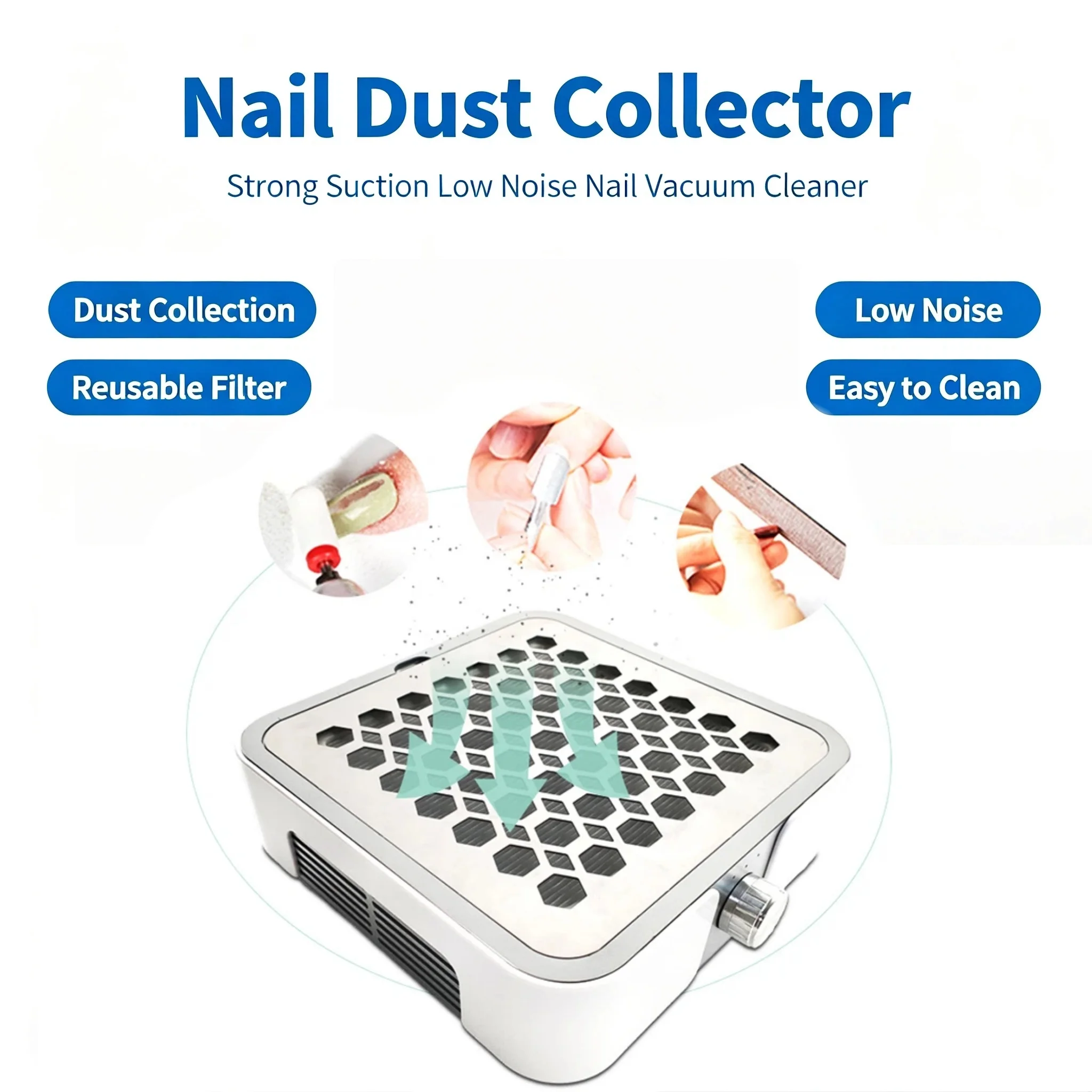 Nail Dust Collector Manicure Machine Tools Strong Power Nail Vacuum Cleaner With Remove Filter Nail Extractor Fan Nail Art Tool