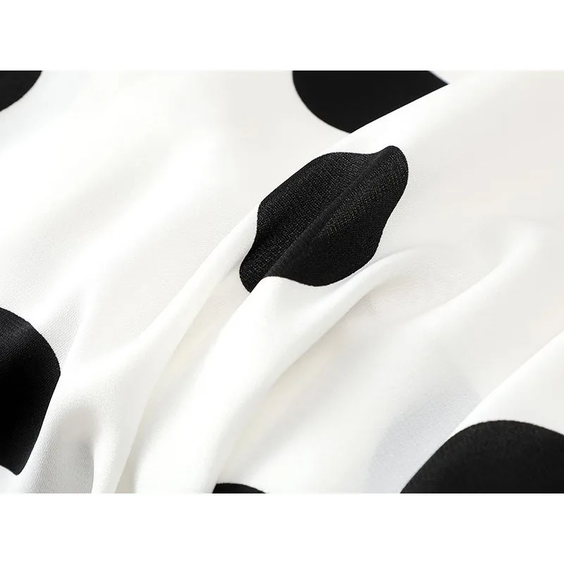 Tempérament grande jupe à pois femmes 2025 été nouvelle taille haute en mousseline de soie parapluie jupe mi-longue grand ourlet longue