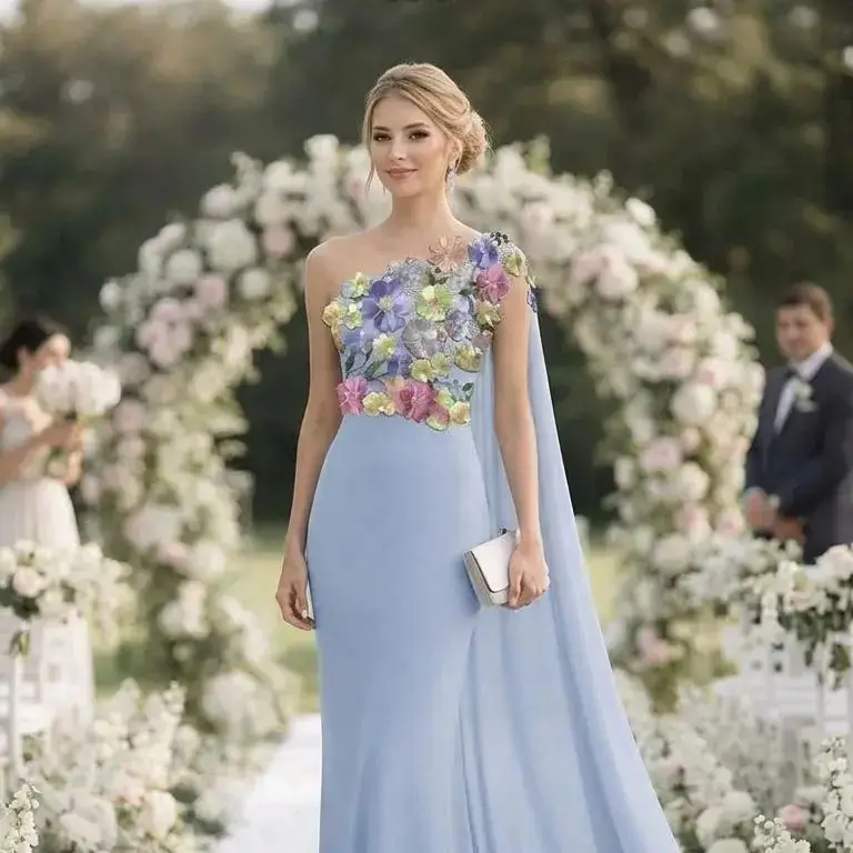 Elegant Mother Of The Bride Dress With Wrap Floral Lace One Shoulder Long Wedding Guests Party Dress Evening Gowns Customized