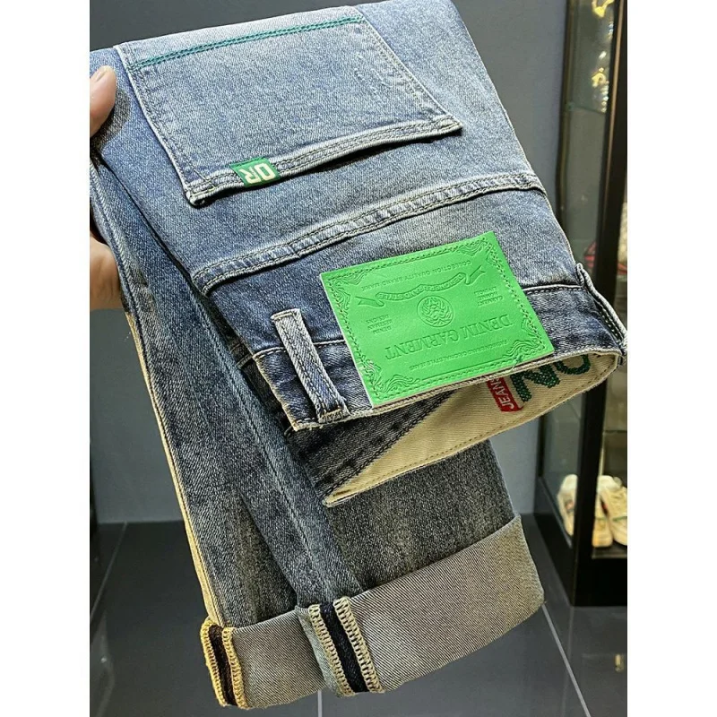 2024 New Men'S Jeans Fashion Brand Slim Fit Straight Leg Versatile Casual Water Washed Old Blue Soft Comfortable Denim Pants