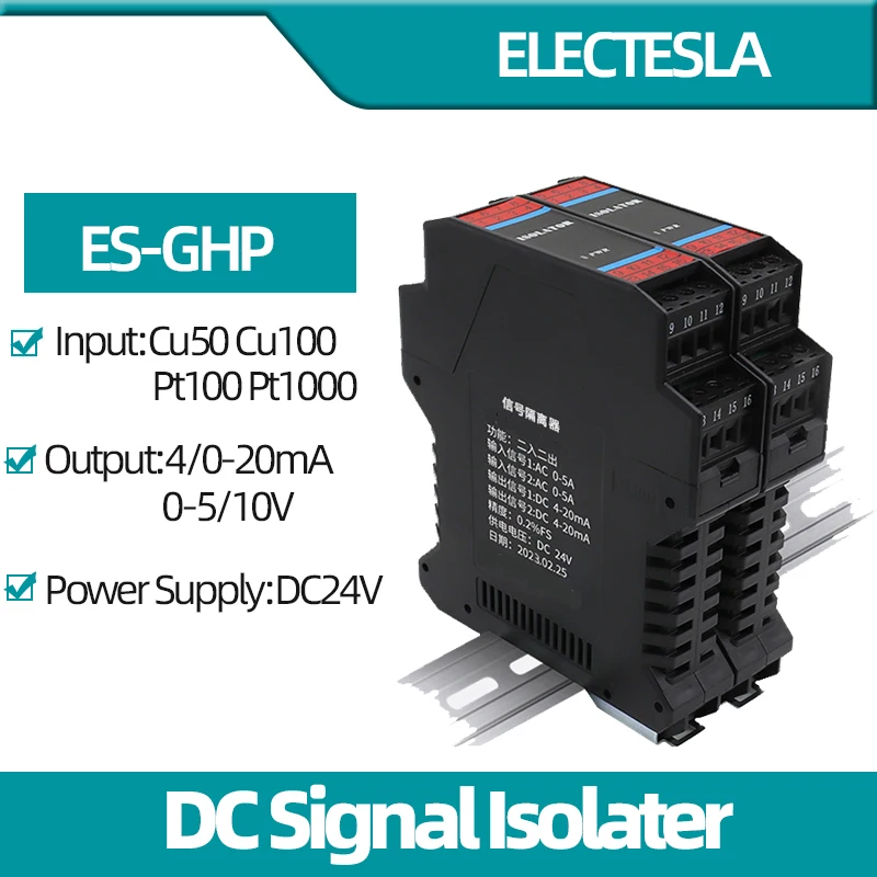 RTD Signal Isolator  Cu50 Pt100 0-200C Thermal Resistance Temperature Signal Converter 4-20mA 0-5V Transmitter