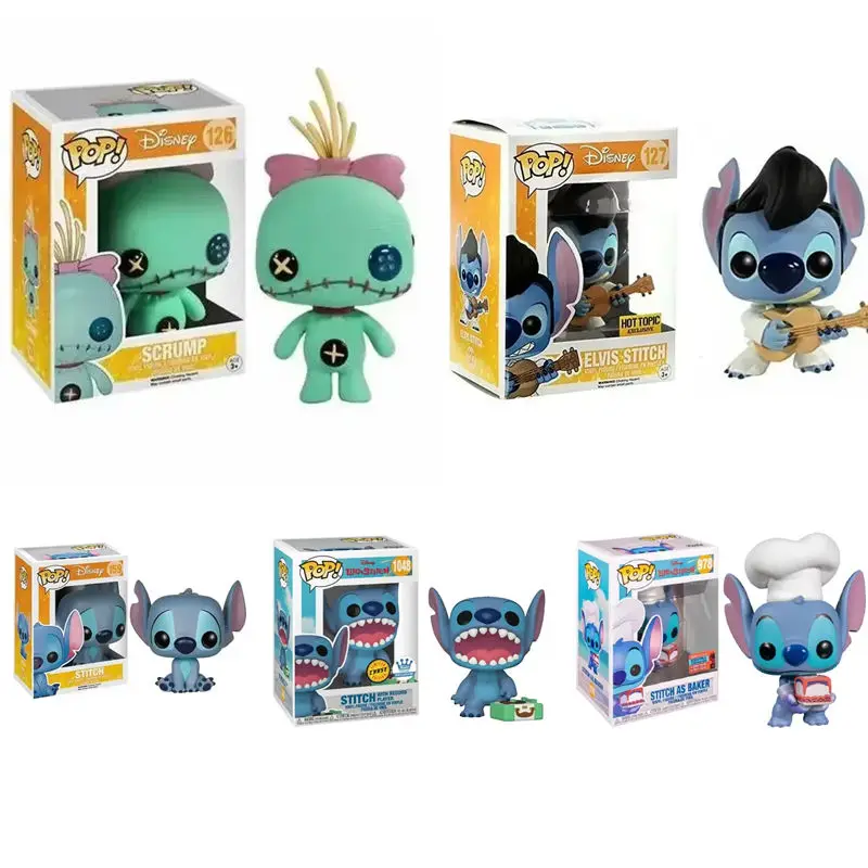 FUNKO Pop Стич с проигрывателем виниловых пластинок 1048 #   Скръмп 126 #   Элвис Стич 127 #   Стич 978 #   159 # Виниловая фигурка 10 см, коллекционная кукла из ПВХ