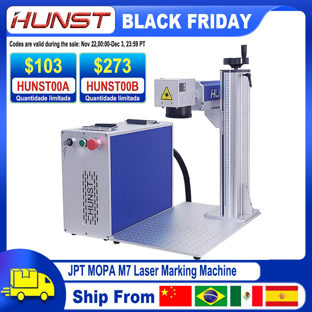 Huntt Fiber Laser Marking Machine JPT MOPA M7 20W/30W/60W/100W Jewelry Metal Laser Cutting and Engraving Machine