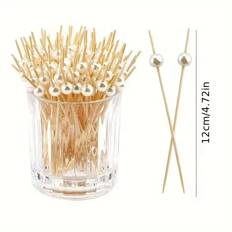 100/200/300PCS Disposable Bamboo Sticks Pearl Dessert  Buffet Fruit Toothpick Wedding Birthday Camping Supplie