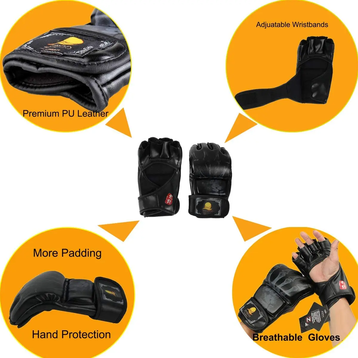 1Pair Kickboxing Gloves, Half Finger Boxing Fight Gloves With Adjustable Wrist Band For Taekwondo Sparring Training