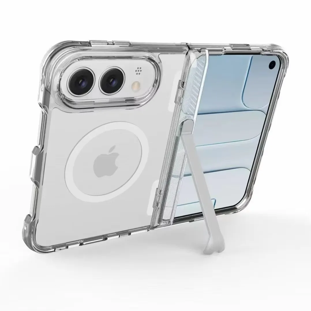Luxury Clear Shockproof Hinge Bracket Phone Case For iPhone 18 Duo For iPhone 18 Fold Ultra Magnetic Folding Hard Protect Cover