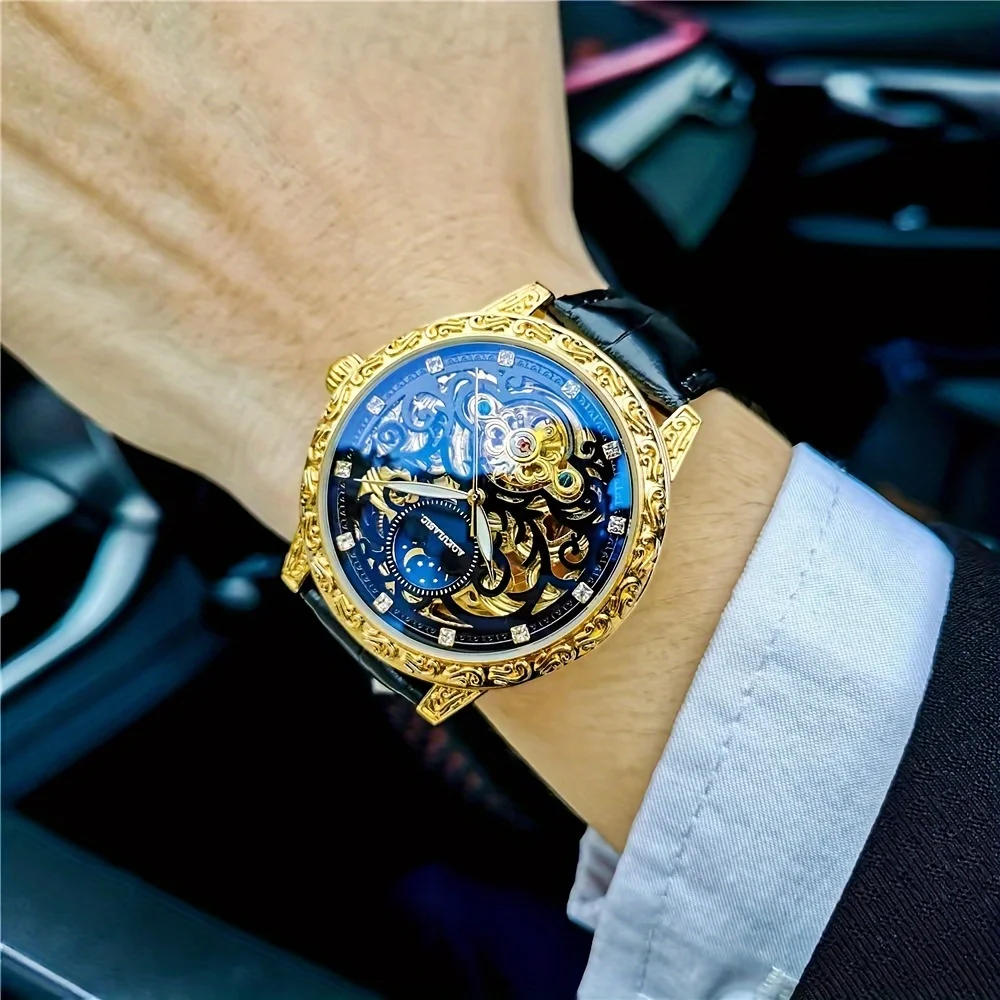 ساعة عالية المظهر ورائعة وشعبية الأكثر مبيعًا للرجال، ساعة ميكانيكية، مقطوعة، عصرية، كاجوال للعمل، وسيم، راقي، فاخرة يمكن الوصول إليها، ساعة ذات علامة تجارية مشهورة، أفضل هدية له، لا يتطلب بطارية