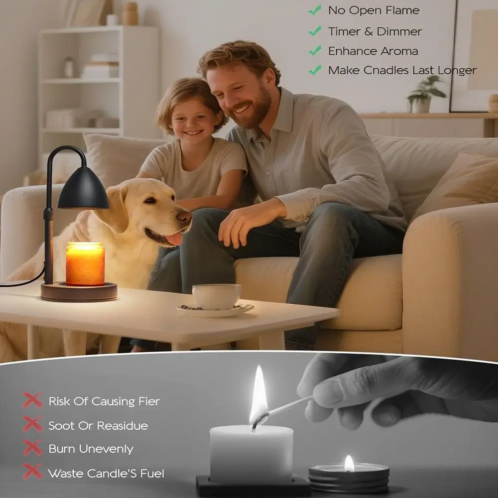 

with Timer Dimmer Candle Warmer Lamp with 2 Bulbs Adjustable Height Wax Melter Bedroom Home Decor Electric Candle Warmer