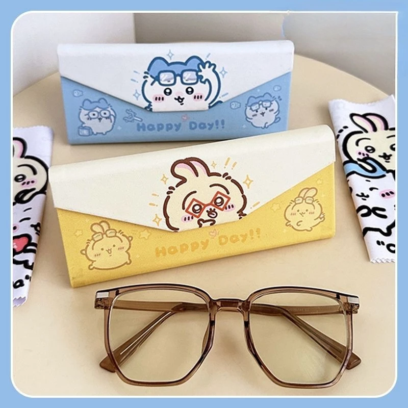 New Chiikawa Hachiware Usagi Kawaii  Glasses Case Fold Magnetic Attraction Resistant To Stress Anti-fall Storage Box Fashion