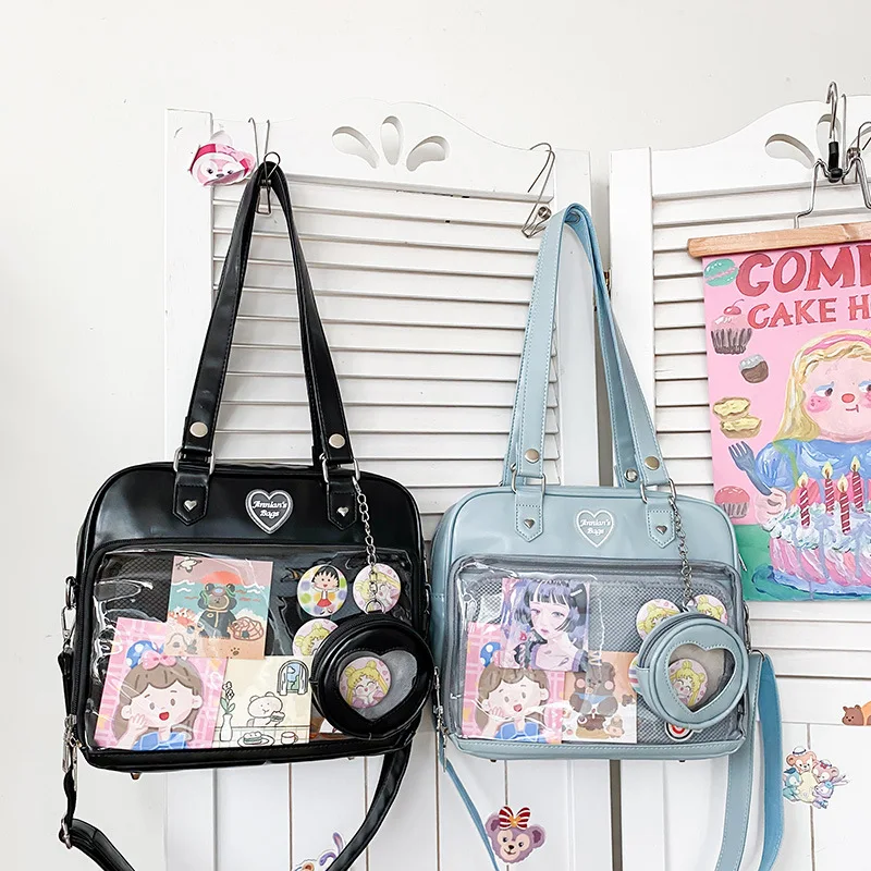 Japanese Style Kawaii Bag Women PU Leather JK Uniform Bag Girls Transparent Shoulder Bag Student School Bags itabag women Bolso