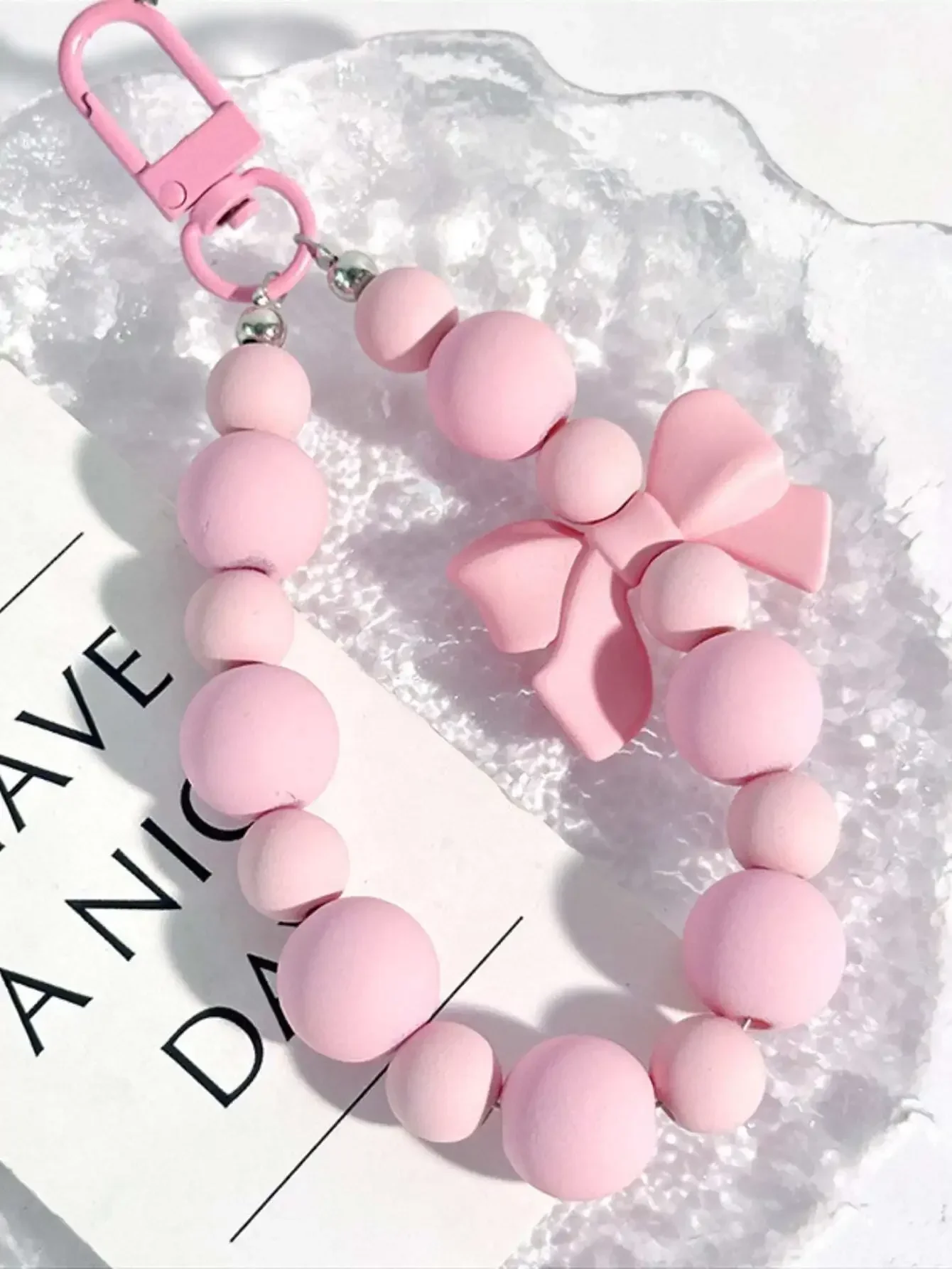 1pc Pink Pearl Bow Keychain Mobile Phone Chain Earphone Case Anti-Lost Strap Car Keychain Beaded Decoration Backpack Pendant Accessory Bag Accessories Gift Gift Accessories Decor For Teen Girls Women