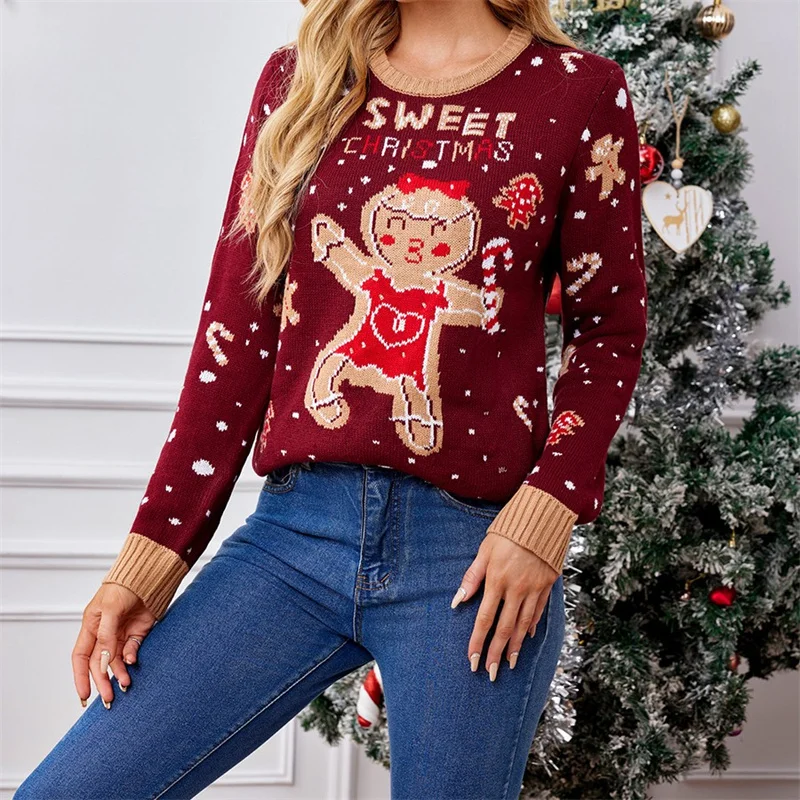 Dourbesty Women Sweaters Loose Casual Christmas Print Winter Warm Long Sleeve Pullovers Basic Knitwear Autumn Streetwear Jumpers