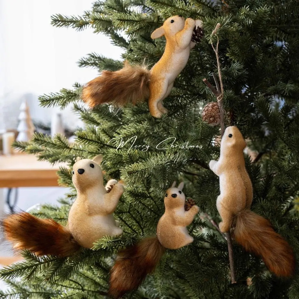 

DIY Christmas Tree Decorations Foam Xmas Tree Hanging Ornaments Animal Toy Simulated Squirrel Pendant Party Favors