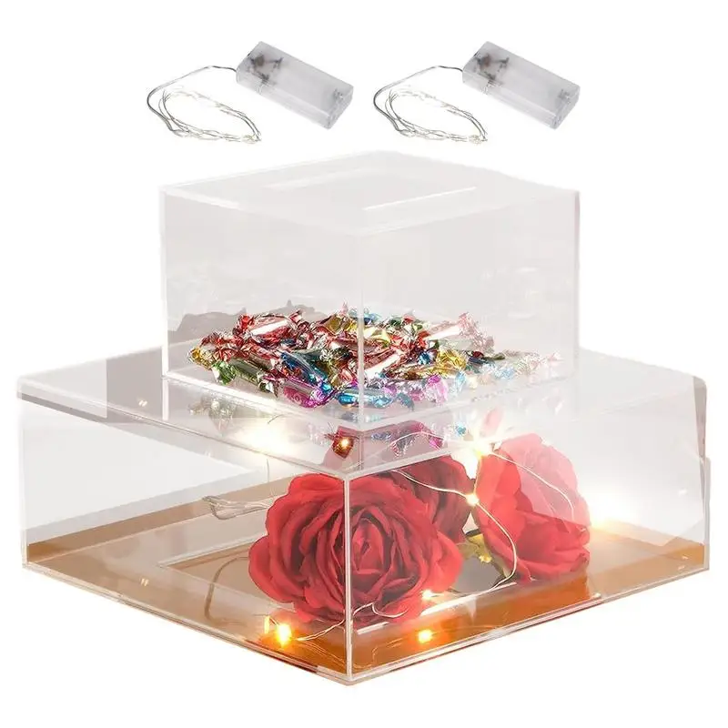 Acrylic Fillable Cake Stand Cake Display Riser Fillable Square Cylinder Display Box Dessert Bakery Stand Risers For Party