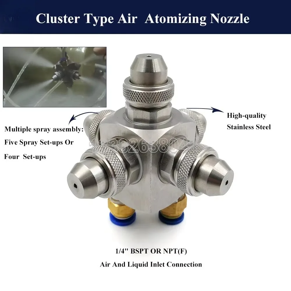 

Stainless Steel Five-head Air Atomizing Nozzle,Multi-nozzle Spray Head,Garden Farm Mist Cooling System Nozzle