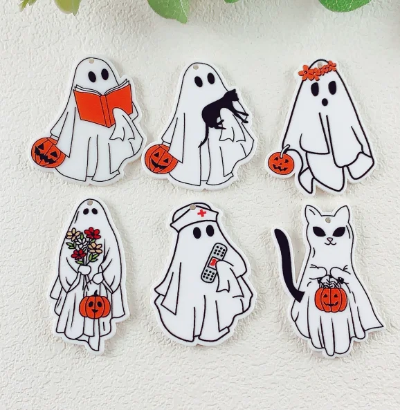 10 Pcs Acrylic Halloween Charms For Jewelry Findings Handmade Pendant DIY Earings Keychain