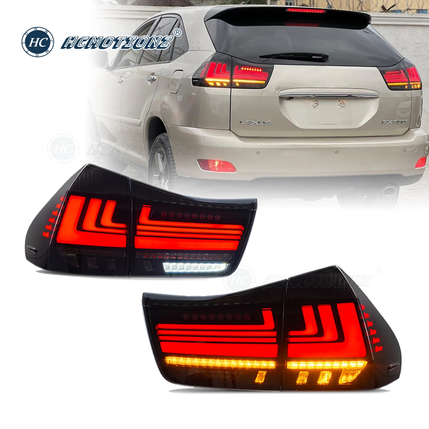 HCMOTIONZ Tail Lamps For Lexus RX 300/330/350/400h 2003-2009 2nd Gen DRL Start Up Animation Rear Lights Assembly