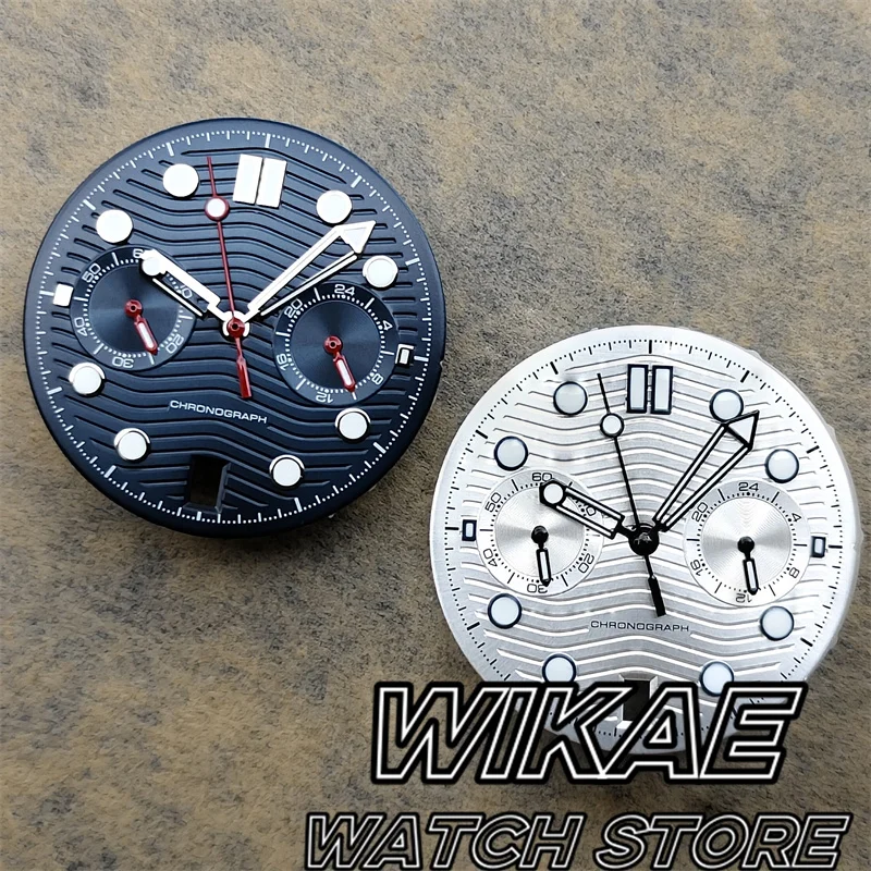31mm Vk63 Watch Dial With Hand Sets Green Luminous 4 Hour\'s Date 6 Hour\'s Date Window For VK63 VK64 Quartz Chronograph Movement