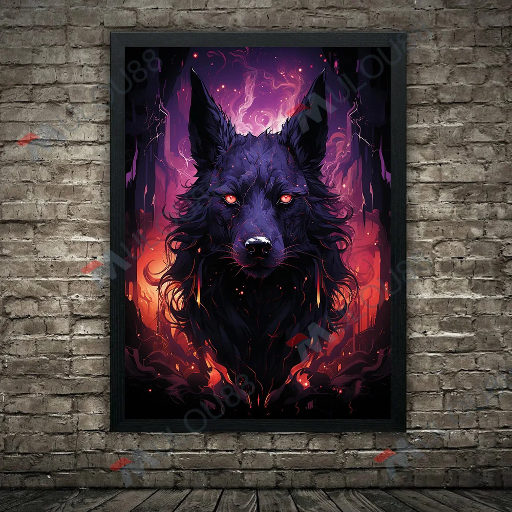 Hell Demon Hound Abstract Wall Art Canvas Painting Mysterious Demonic Creature Gothic Art Poster Print Home Decoration Unframed