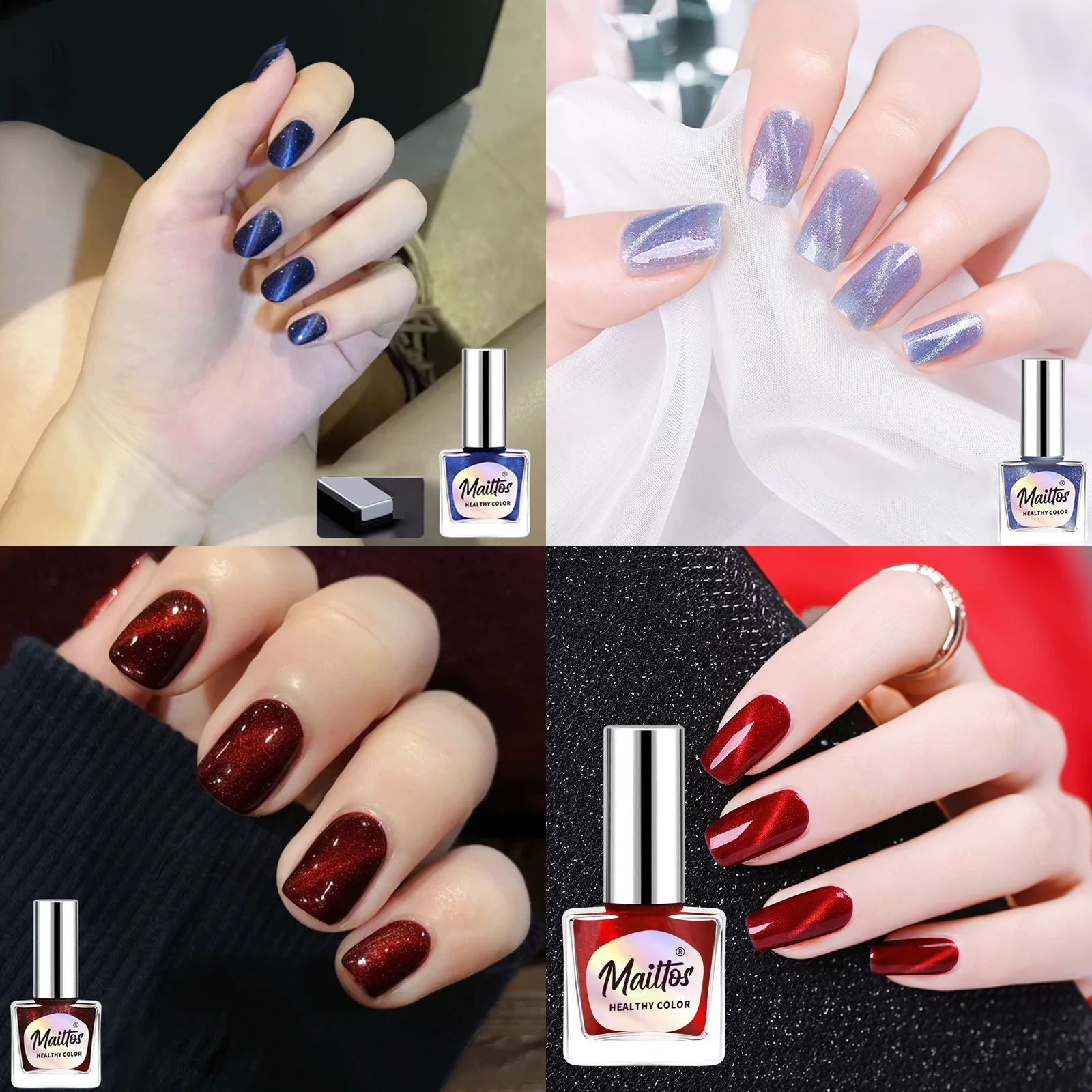 12mlx4 [510/526/532/540] No-bake Cat Eye Water-based Nail Polish, Odorless, With Magnet, Dries Quickly, No Need UV Lamp, Easy Te