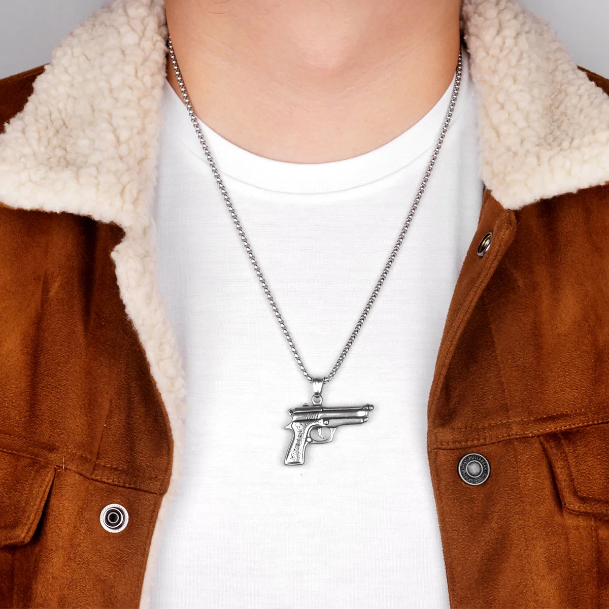 Gun Pistol Arms Mens Long Necklaces Pendants Chain Punk Hip Hop for Boy Male Stainless Steel Jewelry Creativity Gift Wholesale view 4
