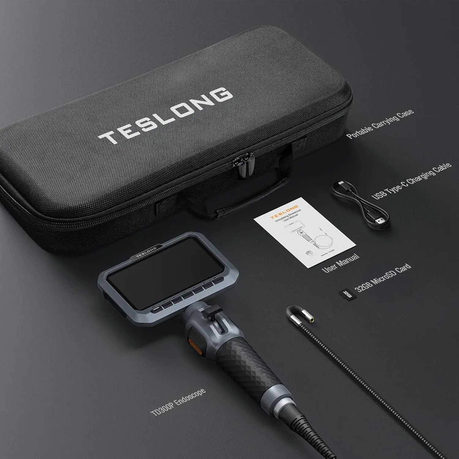 TESLONG 5.5mm Lens Two-Way 360° Articulating Borescope with 5 Inch Screen 1080P Industrial Endoscope 1.55m Elastic Tube 32GB image 5