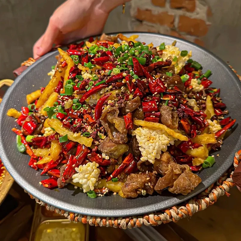 Plato Grande Creativo para Pollo Frito, Platillo Especial de Restaurante, Té Dragon Well, Camarones, Mariscos, Pimientos Picantes en Cubos, Cabeza de Pescado, Antiadherente