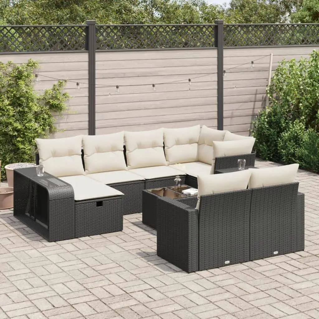 

Garden Sofa Set Black Cream White Elegant Outdoor Furniture Comfortable Seating for Patio Balcony Relaxation