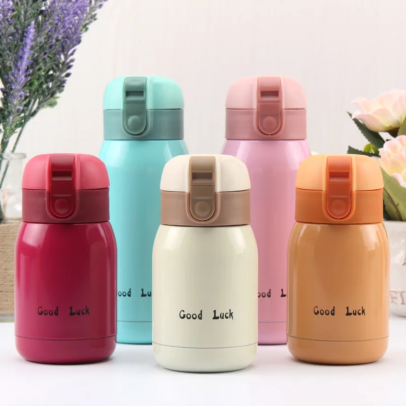 Cute Thermal Water Bottle for Children Thermos Mug with Straw and Bottle Cover Stainless Steel Insulated Cup Drinkware 200ML