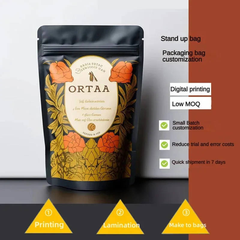 Custom Design Printed For Heat Seal Tes Ziplock Bag Stand Up Packaging Smell Proof Mylar Pouch Bags For Nut Tea Powder Packaging