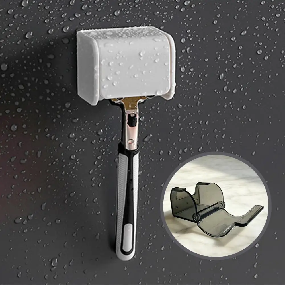 U-shaped Shaver Rack Plastic Waterproof Non-Slip Bathroom Organizer with Cover No-Drill Adhesive Installation Razor Holder