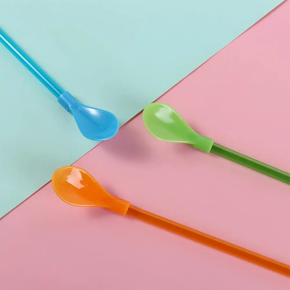 5Pcs 2 in 1 Plastic Spoon Straws Stirring Spoon Detachable Long Handle Ice Cream Spoon Reusable Milkshake Straws Party