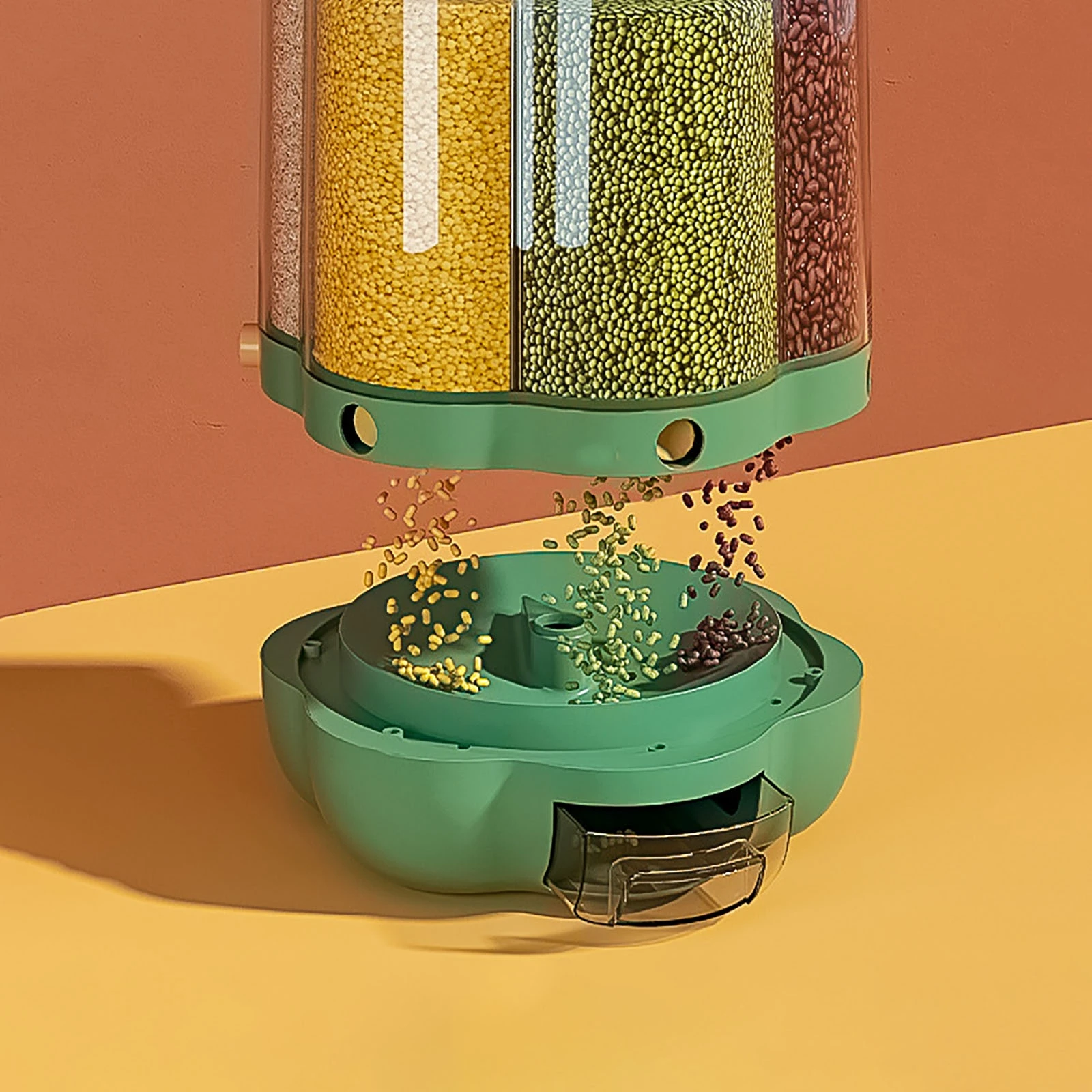 Dispenser di riso a griglia rotante a 6 griglie Dispenser di cereali sigillato secchio separato contenitore per alimenti secchi contenitore di stoccaggio per riso rotondo