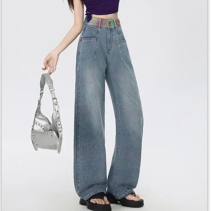 

Вязаные узкие прямые джинсы длиной до пола с кисточками и высокой талией, весна-осень, новый дизайн контрастного цвета Sensa...