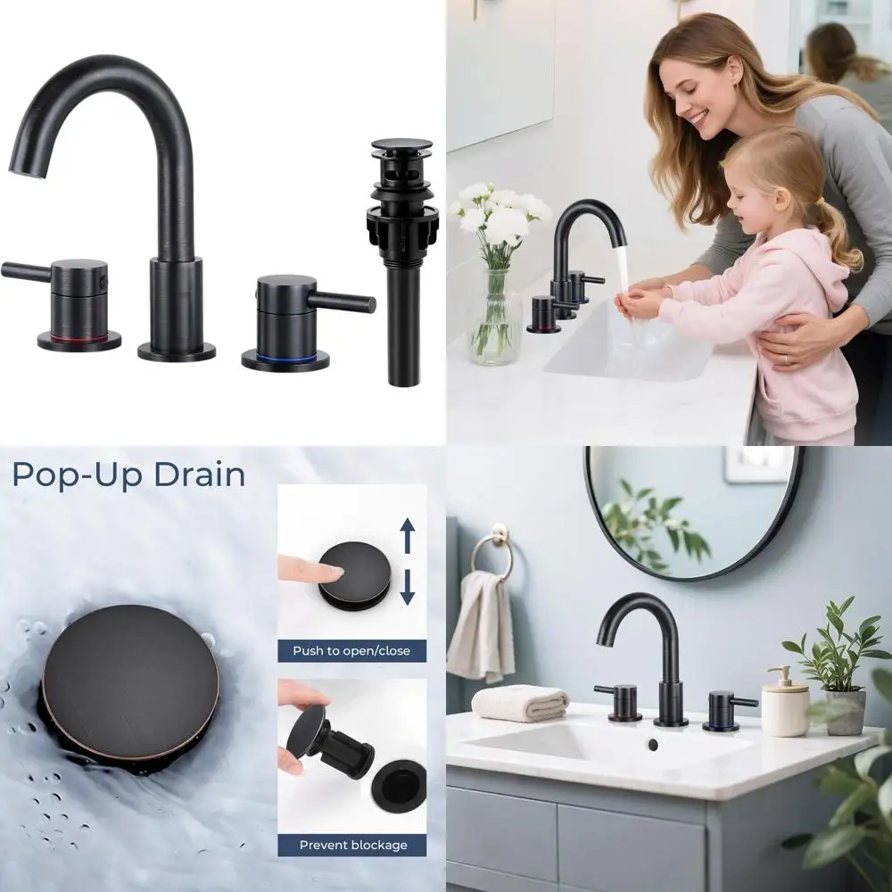 

8 Widespread Oil Rubbed Bronze 2-Handle Bathroom Sink Faucet with 360° Swivel Spout and Pop-Up Drain
