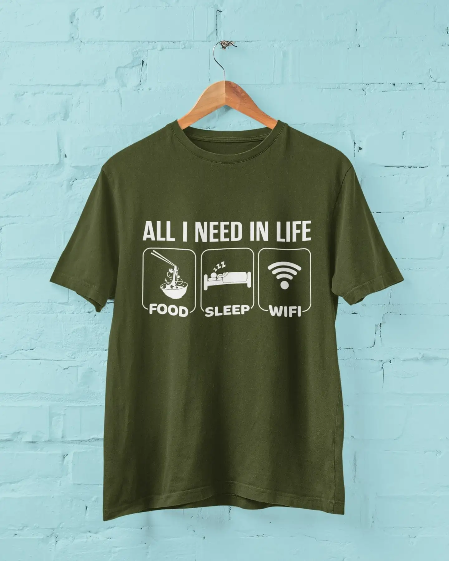 Funny T Shirt All I Need In Life Food Sleep Wifi joke