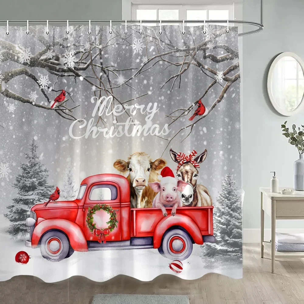 GAEFunny فلامنغو عيد الميلاد دش الستار الشتاء الغابات الأرز ندفة الثلج طبيعة مشهد الثلوج السنة الجديدة عيد الميلاد الحمام ديكور مع H