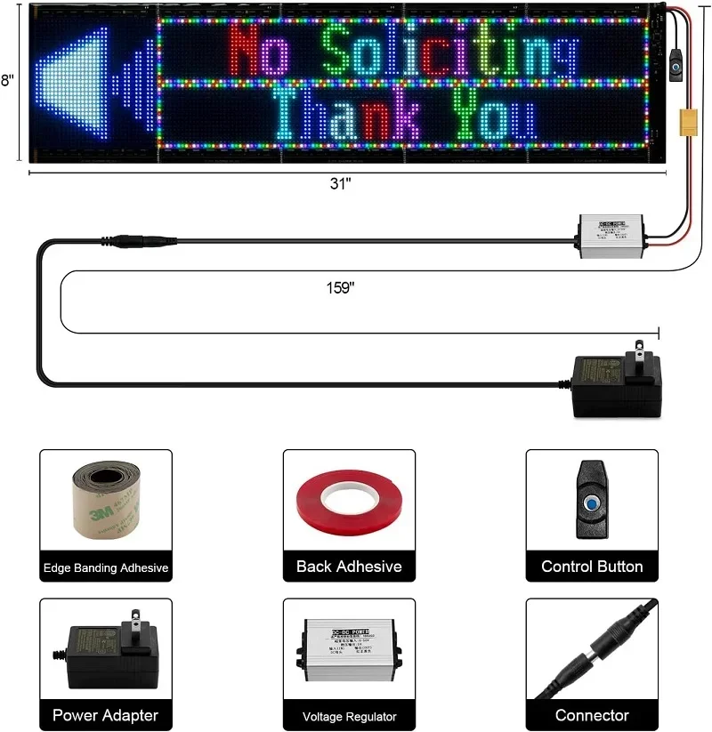 P5 16*64 Pixels Flexible LED Display Panel Car LED Sign APP Control RGB Screen Led Soft Billboard for Car, Bar, KTV