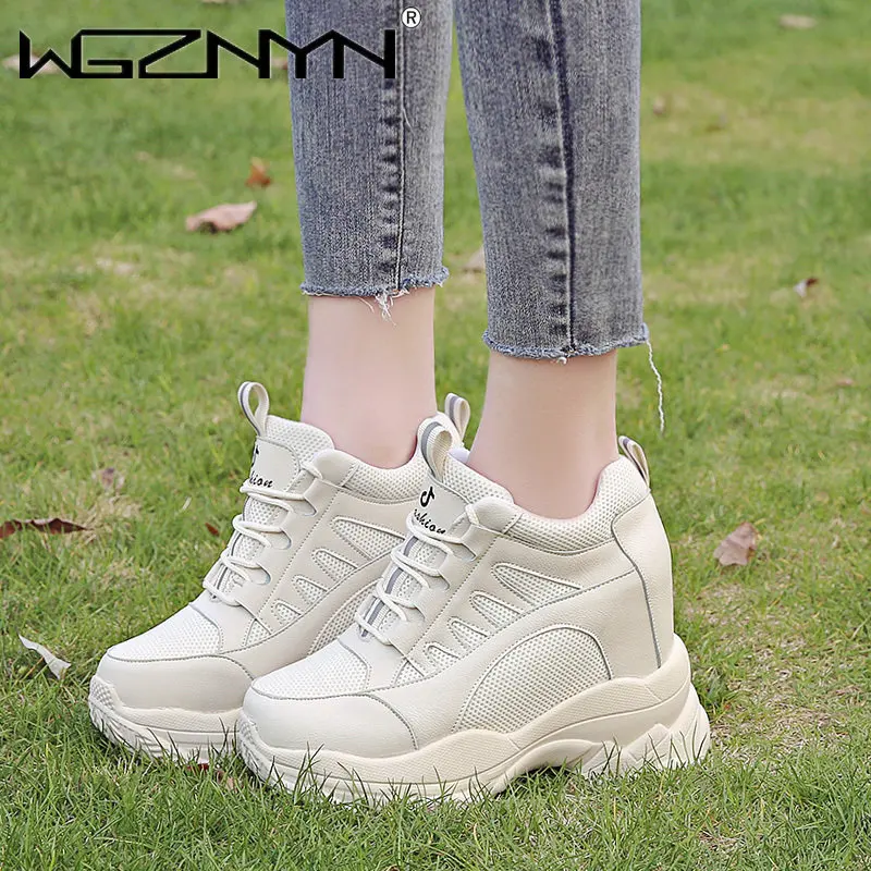 Spring Women Ankle Boots 2023 Fashion Winter Ladies Platform 10cm High Wedges Leather Casual Shoes Woman Chunky Black Sneakers