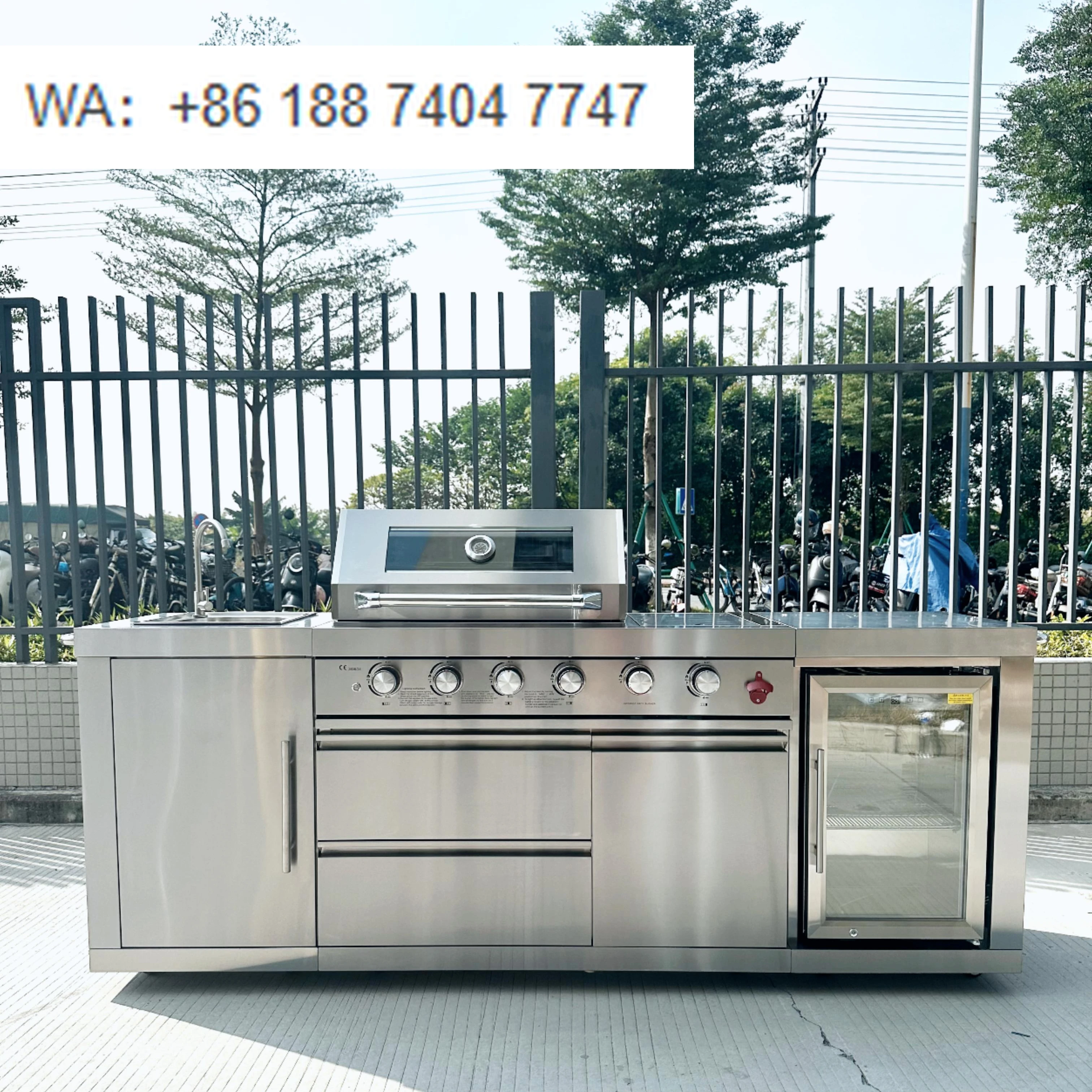 

Luxurious Outdoor Kitchen Set 430 Stainless Steel Practical Sink & Fridge Combination with Gas Cylinder Bracket for BBQ Grills