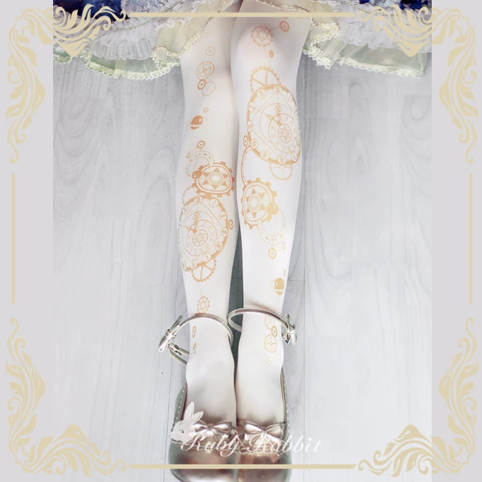 โหราศาสตร์นาฬิกา Original Lolita Tights ฤดูใบไม้ผลิ,ฤดูร้อน,Hot Stamping พิมพ์ถุงเท้า