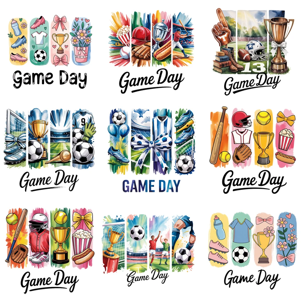 15cm Kid Sports Hobbies Football Bow Rugby Iron On Transfer Stickers Diy DTF Heat Transfer Sticker T-shirt Clothes Print Decals