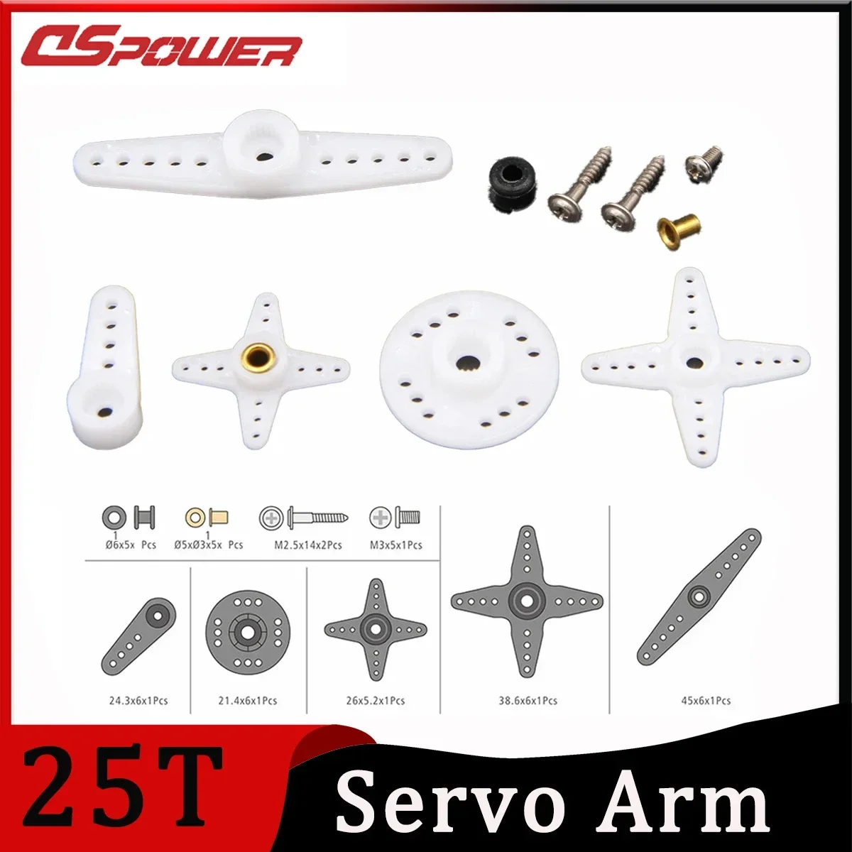 Dspower 25T Servo Arm Double Head Round Type Steering Gear Arm Set Accessories for 17G 21G S007M Servos