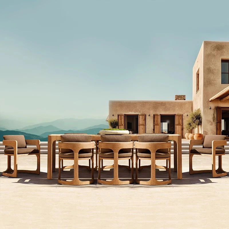 

Outdoor dining table and chairs teak courtyard villa preservative wood long table leisure garden open-air outdoor homestay solid