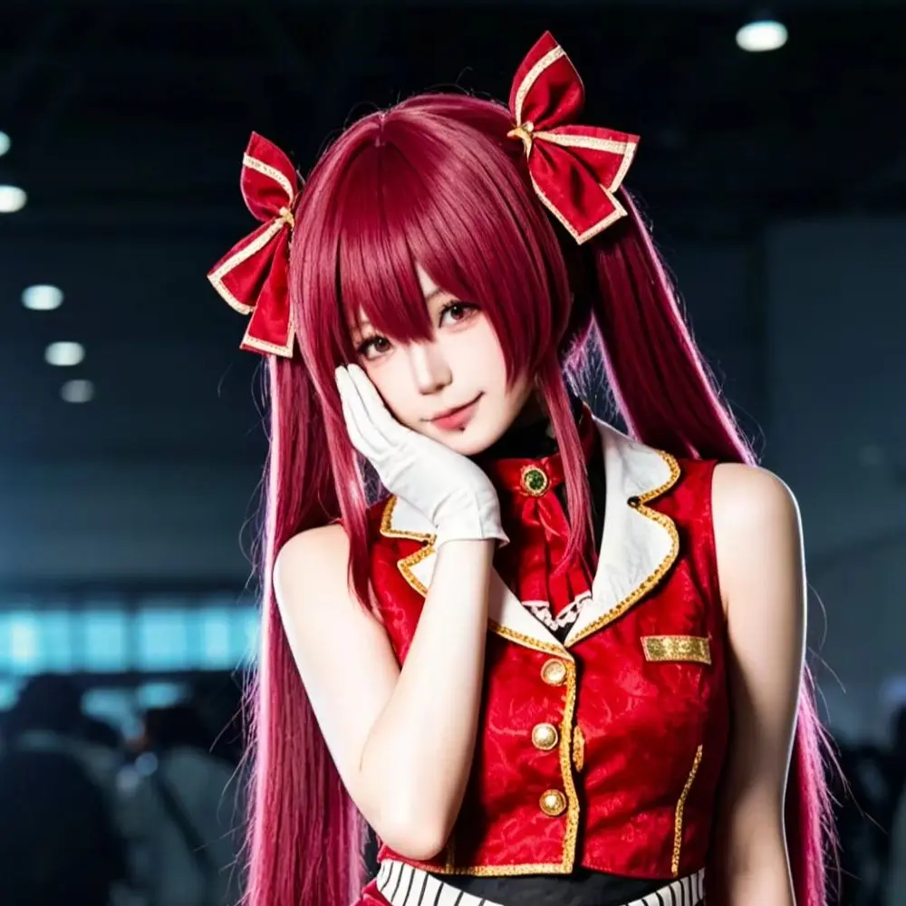 Houshou Marine Cosplay Wig HSIU 50Cm Dark Red Long Hair Heat Resistant Wig+Wig Cap Virtual YouTube Vtuber Cosplay Wig