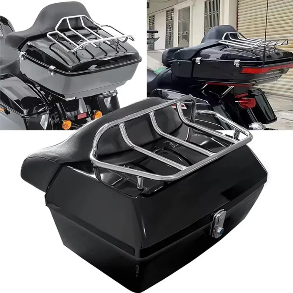 48L Motorcycle Top Case PP Material Motorbike Tail Box with Reflective Panel Waterproof Motorcycle Top Box with MultiHole Base
